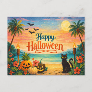 Tropical Colourful Whimsical Halloween Holiday Postcard