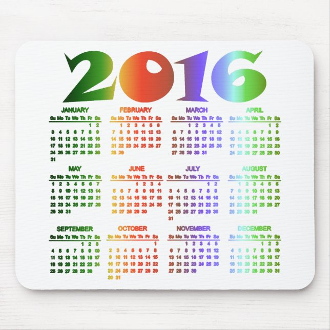 Tropical Colours 2016 Calendar Mouse Pad (Front)