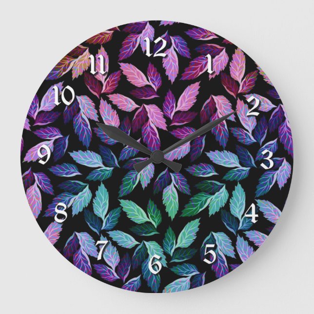 Tropical Colours Falling Leaves Wall Clock (Front)