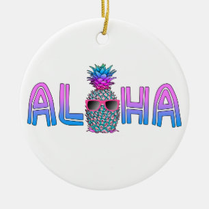 Tropical Cool Aloha Pineapple Ceramic Ornament