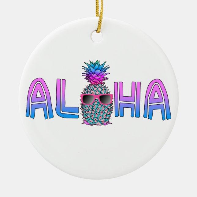 Tropical Cool Aloha Pineapple Ceramic Ornament (Front)