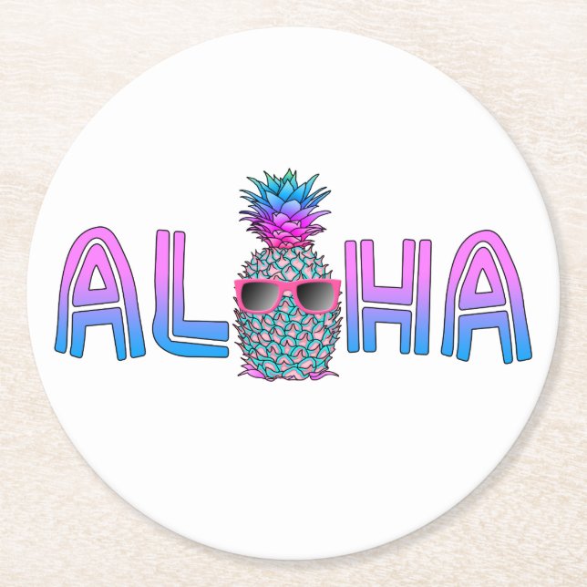 Tropical Cool Aloha Pineapple Round Paper Coaster (Front)