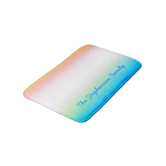 TROPICAL Cool Blue White Gradient with Blue Text Bath Mat (Angled)