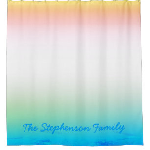 TROPICAL Cool Blue White Gradient with Blue Text Shower Curtain