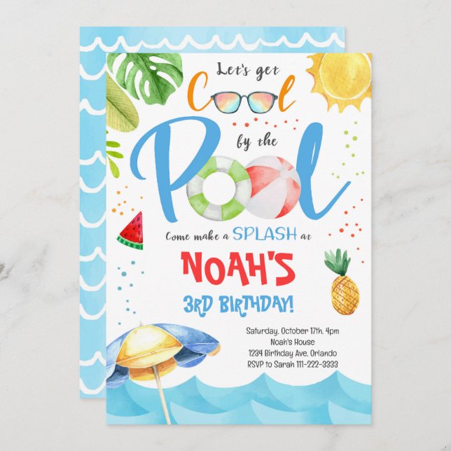 Tropical Cool Pool Party Birthday Invitation (Front/Back)