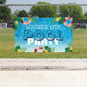 Tropical Cool Pool Party Kids Birthday Banner