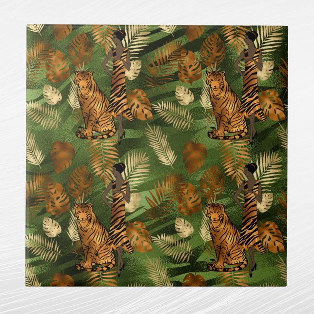 Tropical Copper Green Gold Tiger Lady  Ceramic Tile (Creator Uploaded)