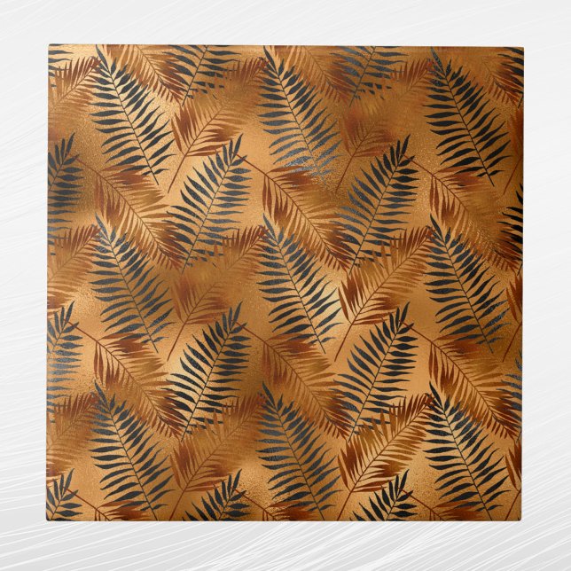 Tropical Copper Grey Palm Leaves Ceramic Tile (Creator Uploaded)