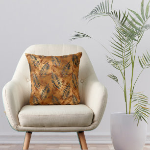 Tropical Copper Grey Palm Leaves Cushion