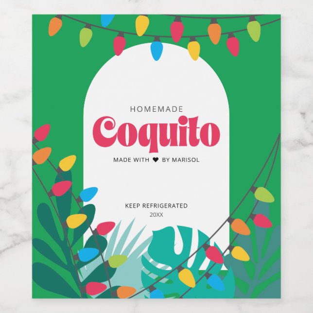 Tropical Coquito Christmas Wine Label (Single Label)
