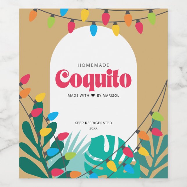 Tropical Coquito Christmas Wine Label (Single Label)