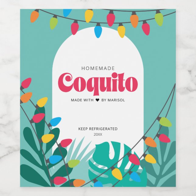Tropical Coquito Christmas Wine Label (Single Label)