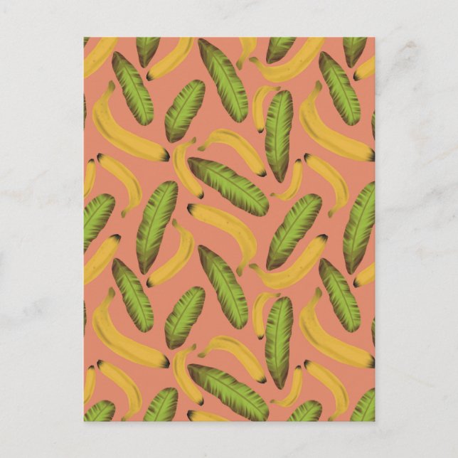 Tropical Coral Banana Leaf Pattern Postcard (Front)