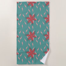 Tropical coral floral pattern on teal – summer bea