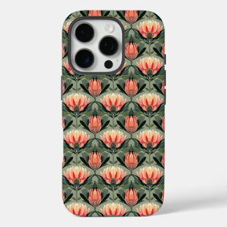 Tropical Coral Green Protea Pattern iPhone Case