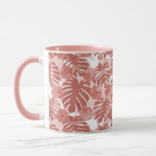 Tropical Coral Monstera Palm Leaves Pattern Mug
