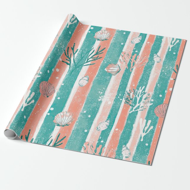 Tropical Coral Ocean Pattern Wrapping Paper (Unrolled)