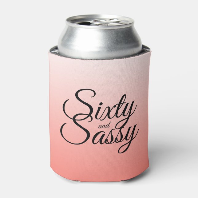 Tropical Coral Ombre 60 and Sassy 60th Birthday Can Cooler (Can Front)