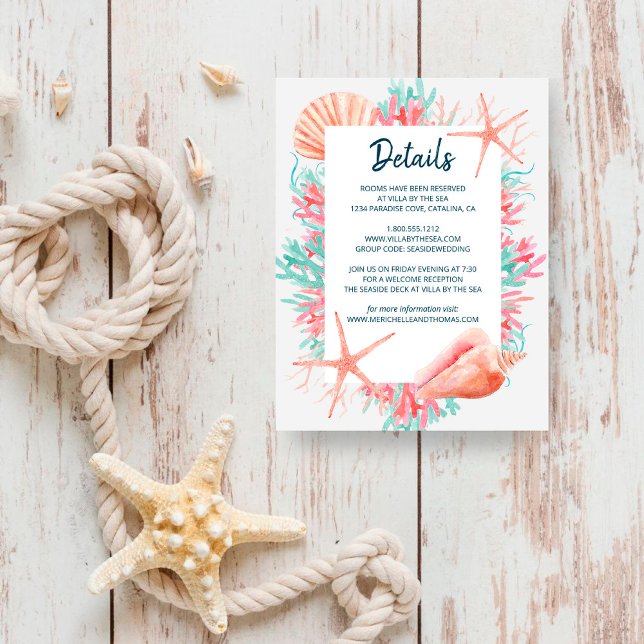 Tropical Coral Reef | Beach Wedding Details Enclosure Card (Creator Uploaded)