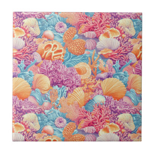 Tropical Coral Reef Turquoise Lavender Marine Ceramic Tile