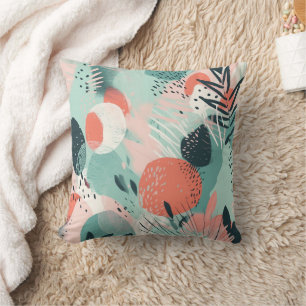 Tropical Coral Teal Mint Pink Modern Cushion