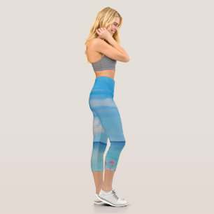 Tropical Cornwall with sea pinks Capri Leggings