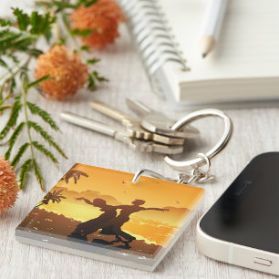 Tropical Couple Dancing at Sunset Beach Key Ring