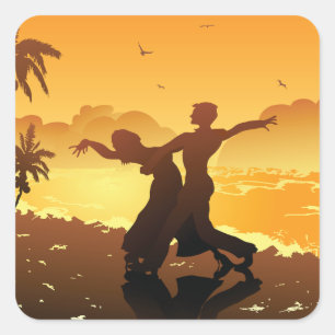 Tropical Couple Dancing at Sunset Beach Square Sticker