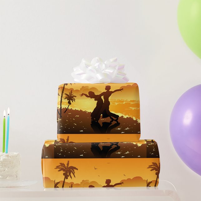 Tropical Couple Dancing at Sunset Beach Wrapping Paper (Creator Uploaded)