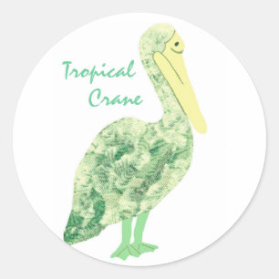Tropical Crane-Ecru Classic Round Sticker