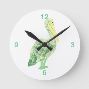 Tropical Crane-Ecru Round Clock