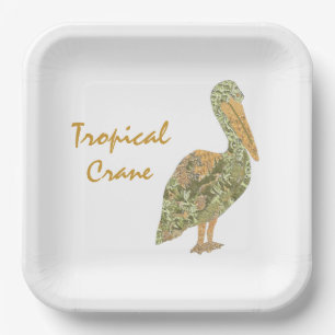 Tropical Crane-Orange Paper Plate