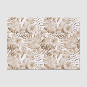Tropical Cream Floral Leaves Birthday Tissue Paper