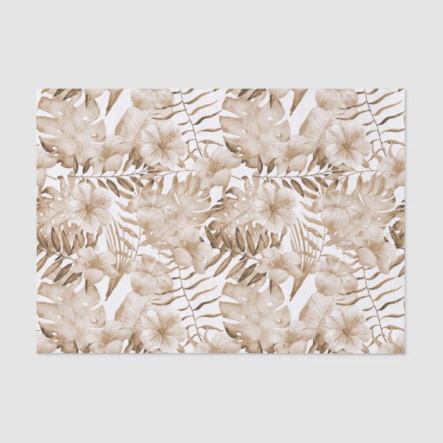 Tropical Cream Floral Leaves Birthday Tissue Paper (Front)