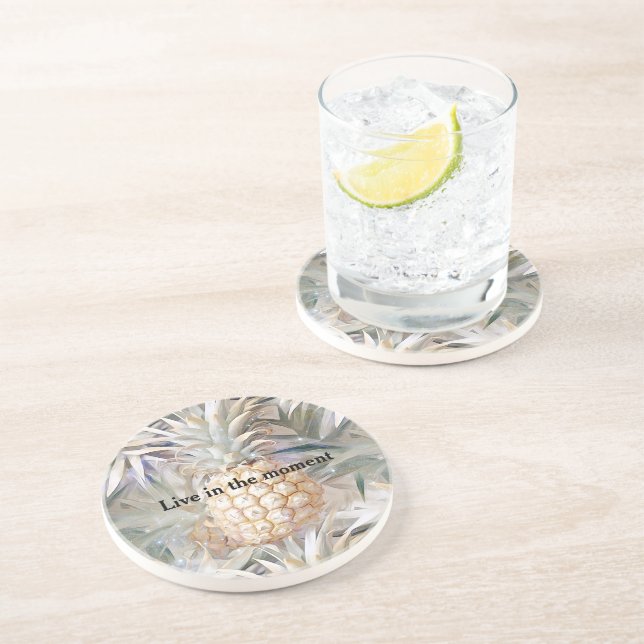 Tropical Cream Gold Pineapple Coaster (Side)