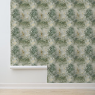 Tropical Cream Green Gold Leaves Wallpaper