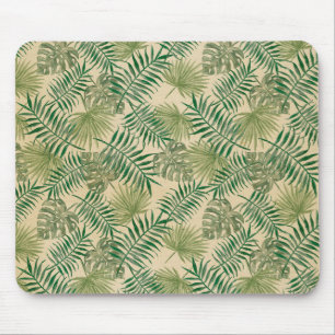 Tropical Cream Green Leaves       Mouse Pad