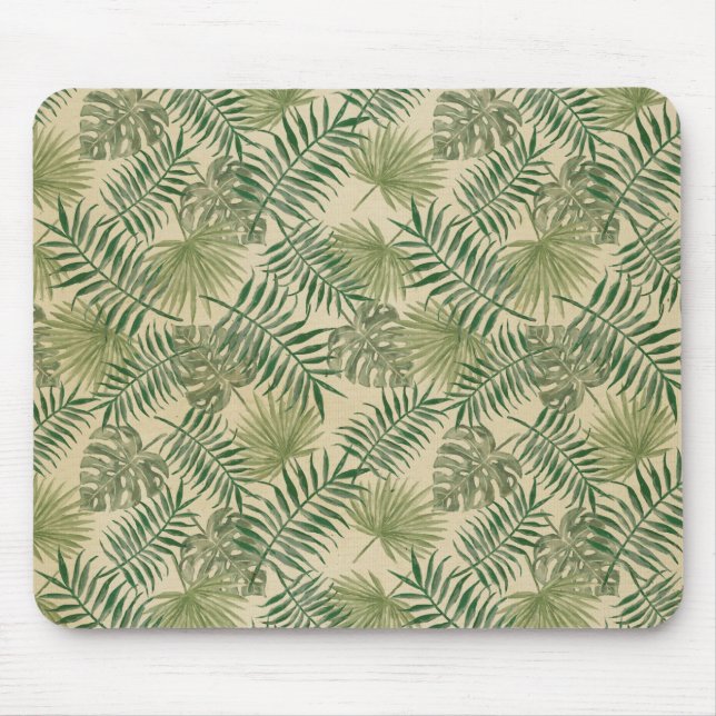 Tropical Cream Green Leaves       Mouse Pad (Front)