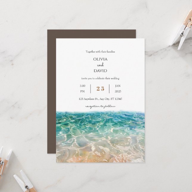 Tropical Crystal Clear Ocean Waves Beach Wedding Invitation (Front/Back In Situ)