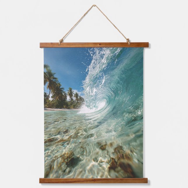 Tropical Curl Wave Aqua Ocean Tapestry (Front)