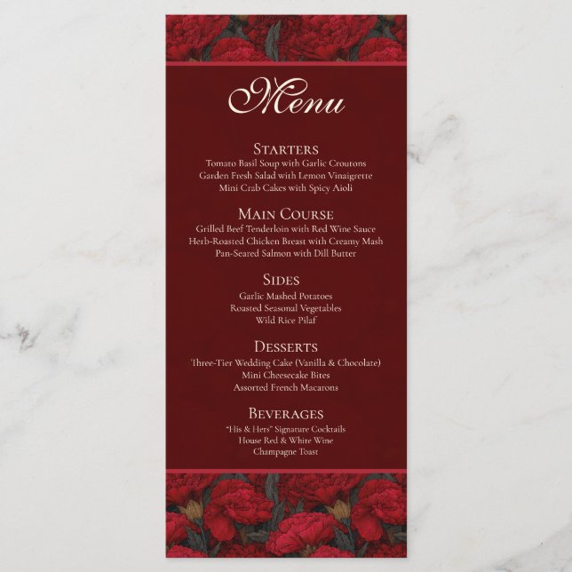 Tropical Custom Carnation Petal Seaside Wedding Menu (Front)