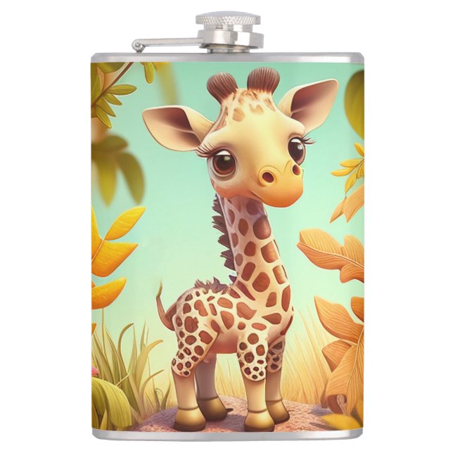 Tropical Cute Baby Giraffe Cartoon-37560 Hip Flask (Front)