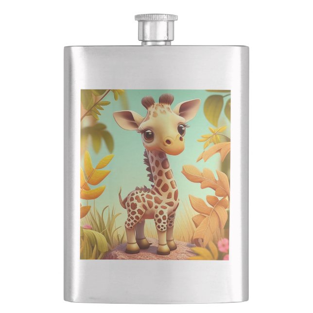 Tropical Cute Baby Giraffe Cartoon-37560 Hip Flask (Front)