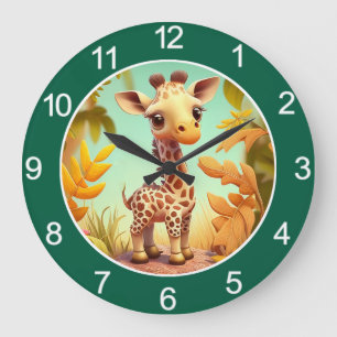Tropical Cute Baby Giraffe Cartoon-37560 Large Clock