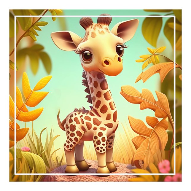 Tropical Cute Baby Giraffe Cartoon-37560 Photo Print (Front)