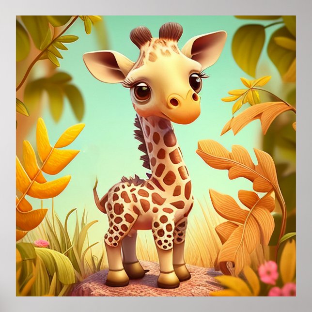 Tropical Cute Baby Giraffe Cartoon-37560 Poster (Front)
