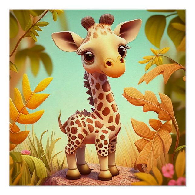 Tropical Cute Baby Giraffe Cartoon-37560 Poster (Front)