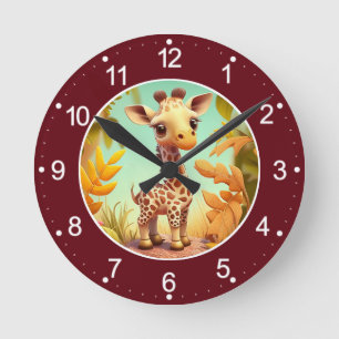 Tropical Cute Baby Giraffe Cartoon-37560 Round Clock