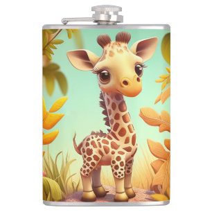 Tropical Cute Baby Giraffe Cartoon Hip Flask