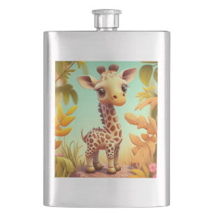 Tropical Cute Baby Giraffe Cartoon Hip Flask